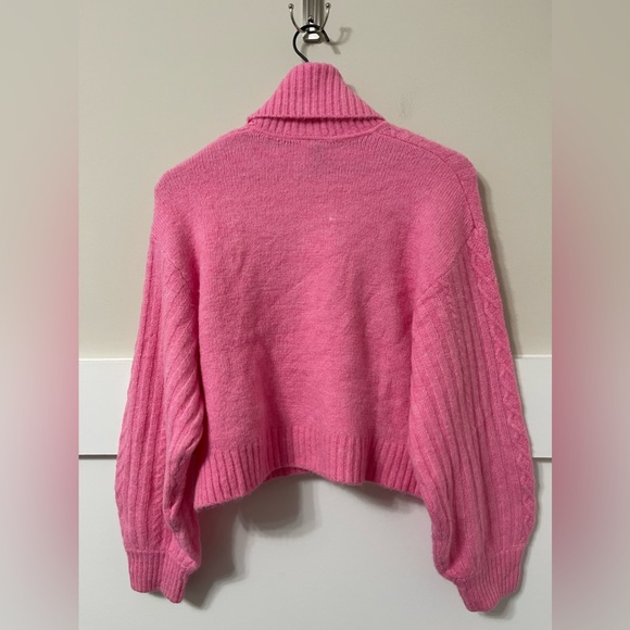 Divide H&M Pink Knit Puff Sleeve Wool Blend Soft Turtleneck Sweater Size Medium - Picture 6 of 8